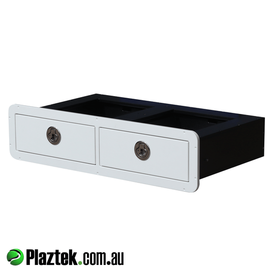 Plaztek 2 drawer cabinet has 2 SS 316 locking latches . Made in White/White King StarBoard 
