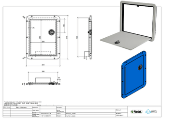 Boat hatches made to order, a drawing showing your boat cut out size, hatch clear opening size and overall size of the boat hatch