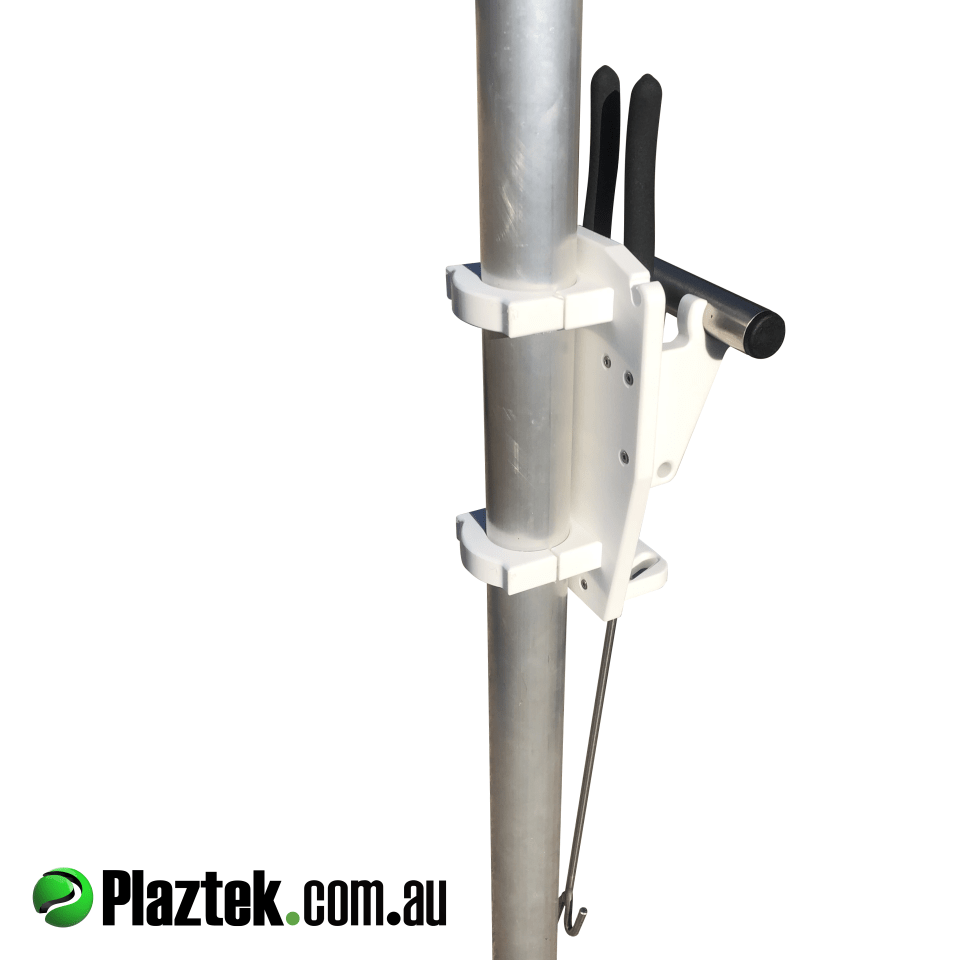 Plaztek Boat Accessory, using our post mount for our fish dehooker and fishing plier holder 