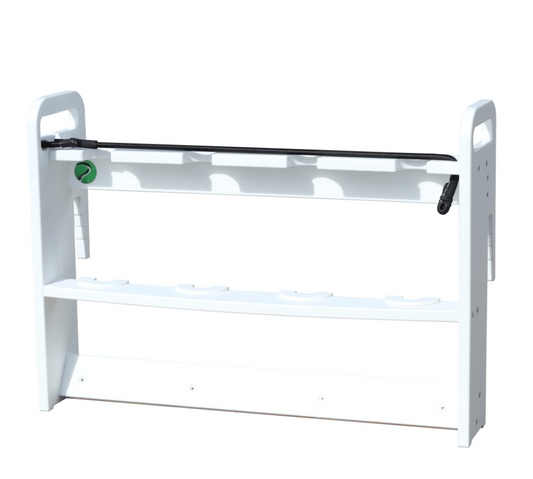 Plaztek Vertical Boat Rod Storage holds 4 rods including spin, & baitcaster fishing rods. Made in Australia.