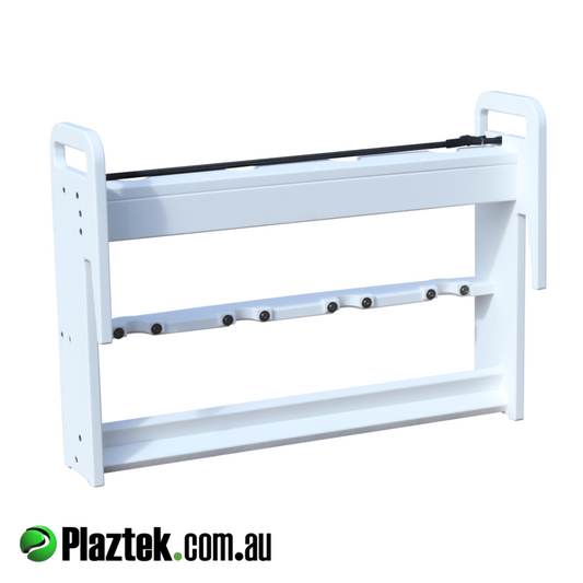Vertical rod storage is design to be installed over most common side pocket found in alloy boats. Made in White/White King StarBoard.