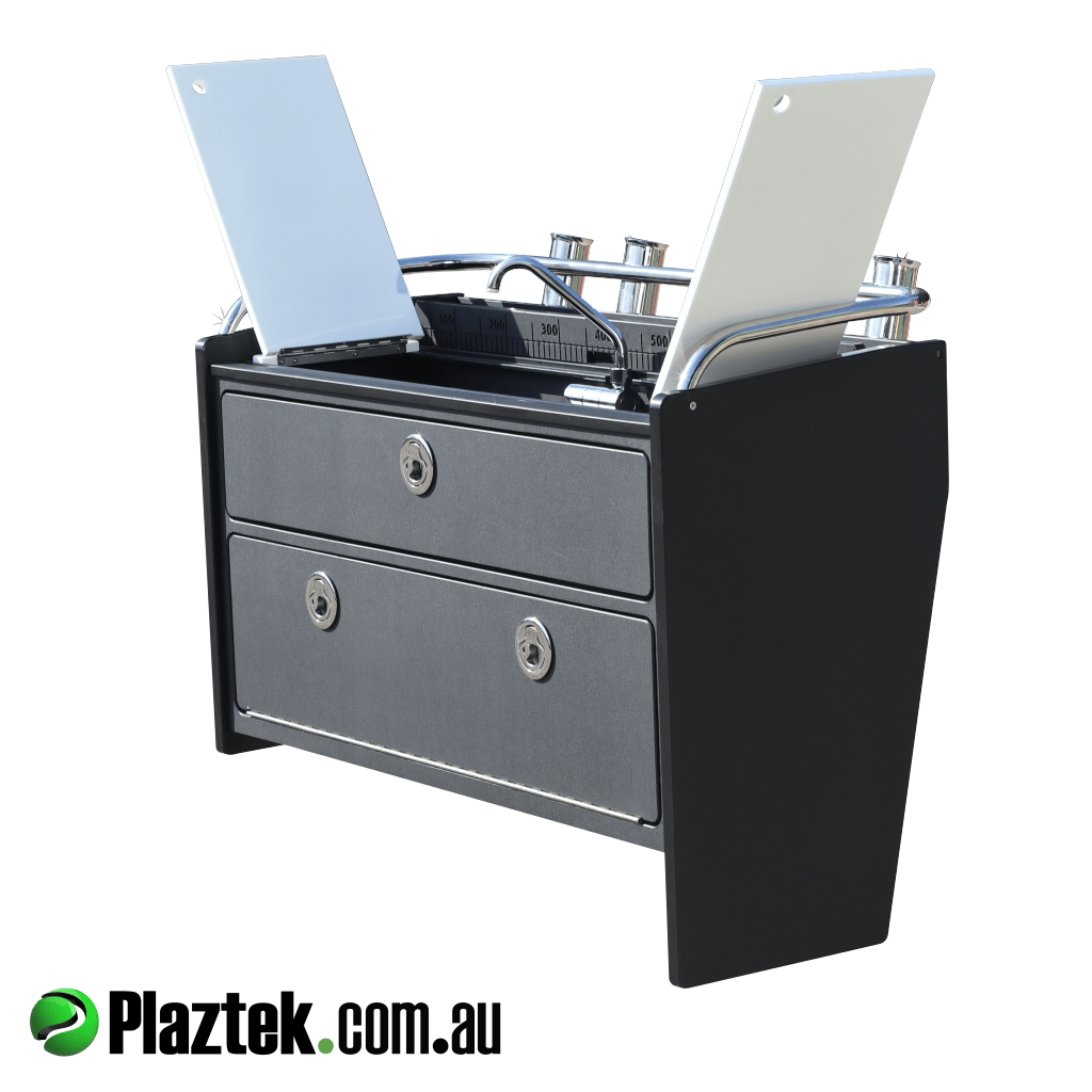 Plaztek bait board combo has two cutting the open up outwards to gain access to the defrost bin. Made with King Starboard 