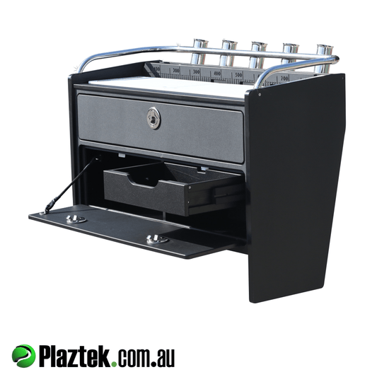 Plaztek bait board has has the option of a SS rod rack installed across the back. Made in KingStarBoard 