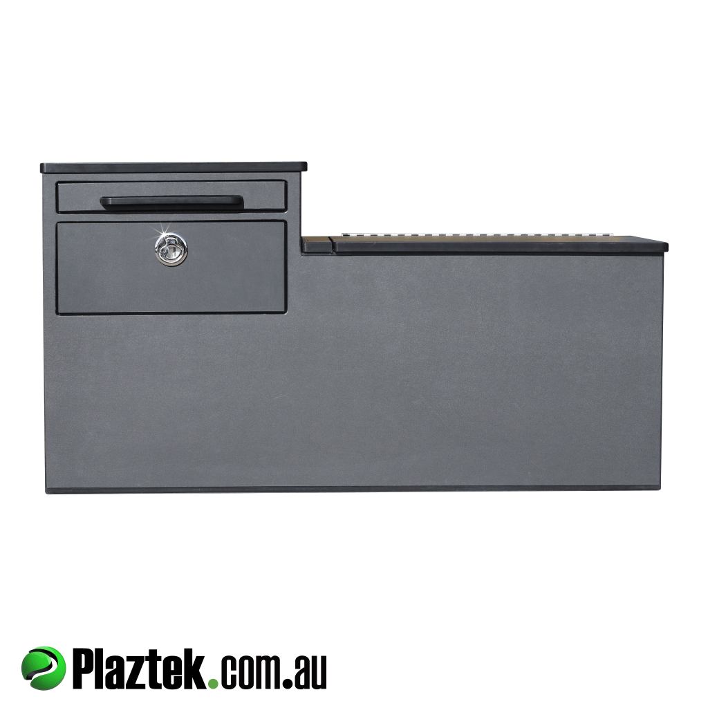 Plaztek boat seat box offers 180l of storage, single drawer  and pullout landing shelf. Made in Australia. 
