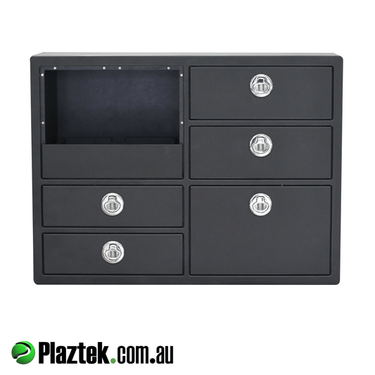 Plaztek boat storage has an pull out landing shelf along with 5 drawers. Made in Australia 