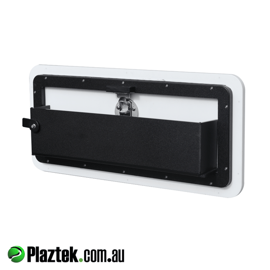 Tilt-out glove box has a pocket welded on the back of the door to stow common items found on your boat. Made in Australia.