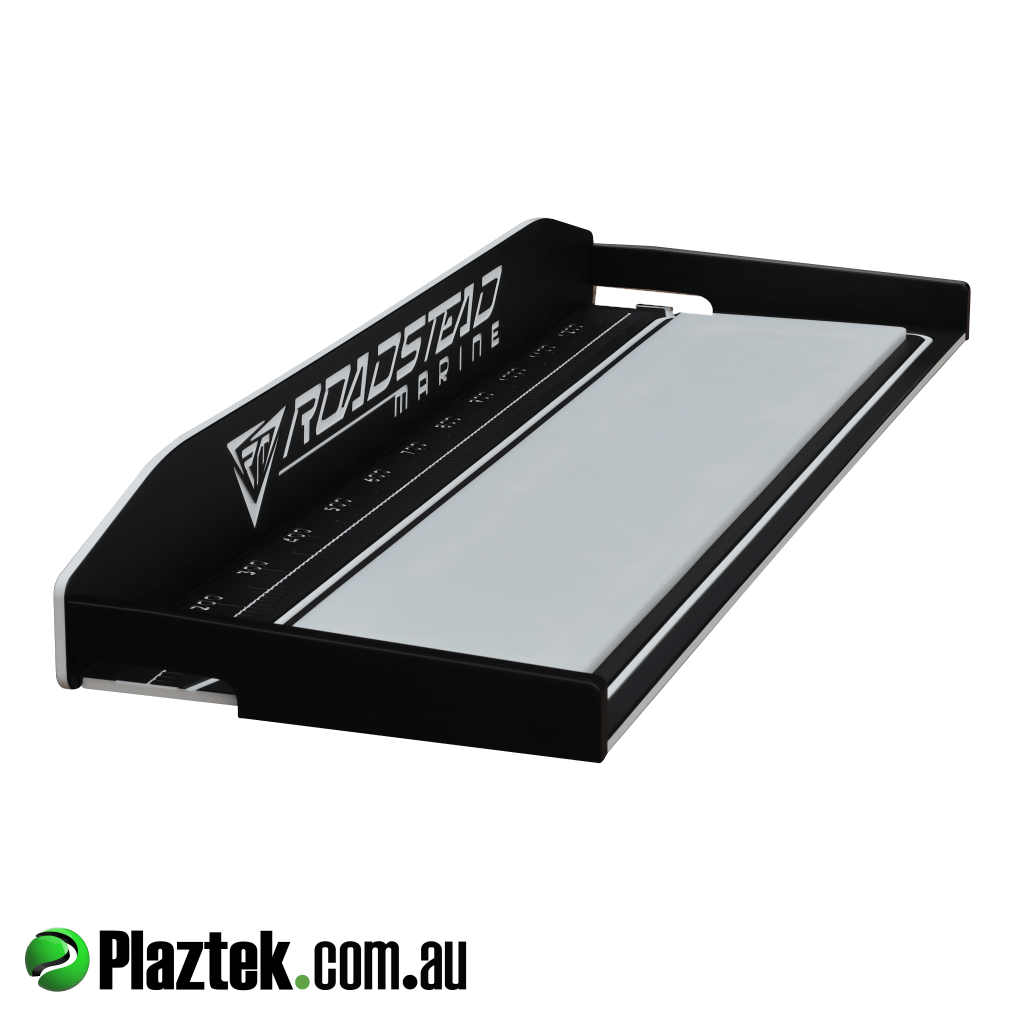 Plaztek pontoon filleting tables have a ruler running across the back. Cutting board can be replaced after years of heavy use. Made in Australia.