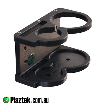 Plaztek double drink holder can also hold your mobile phone. Made in Australia.