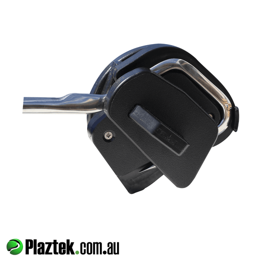 Plaztek 2 inch gaff holder showing the top plate covering the hook. Made in King StarBoard