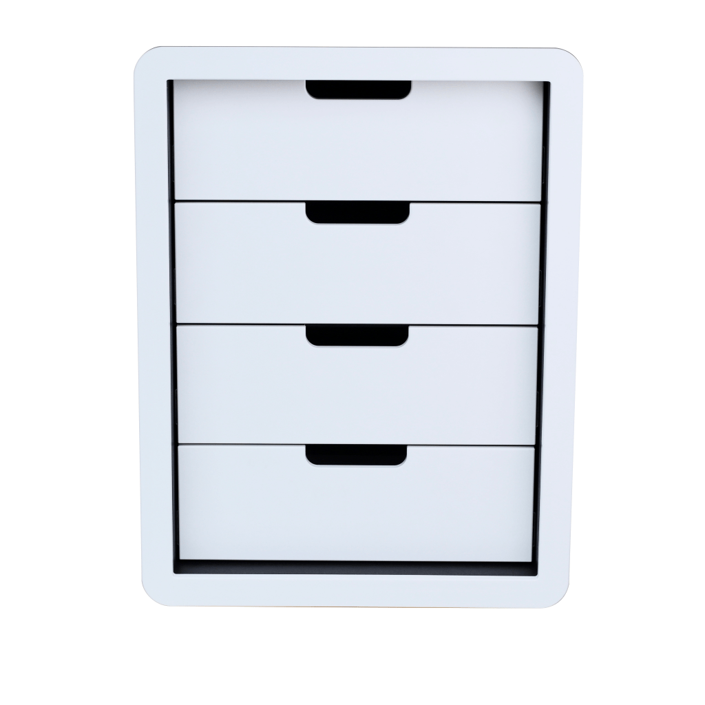 4 drawer open face tackle storage cabinet. White/White King StarBoard is used. Made in Australia.