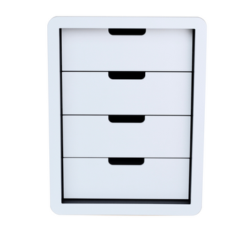 4 drawer open face tackle storage cabinet. White/White King StarBoard is used. Made in Australia.
