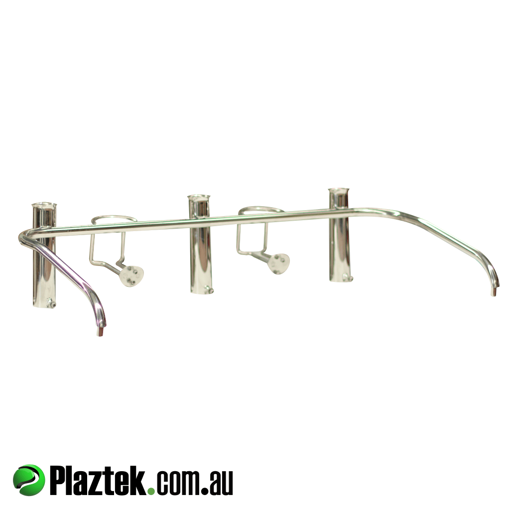 Plaztek SS 3 rod and 2 drink holder are available to suit Plaztek 500,700 and 900mm bait boards. Made In Australia.  