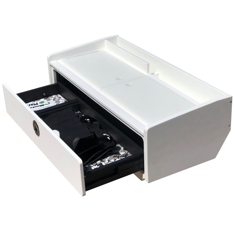 Plaztek Bait Board single drawer with defrost bin made from King StarBoard® comes in a range of colours, comes with fishing tool holders built in to rear gutter