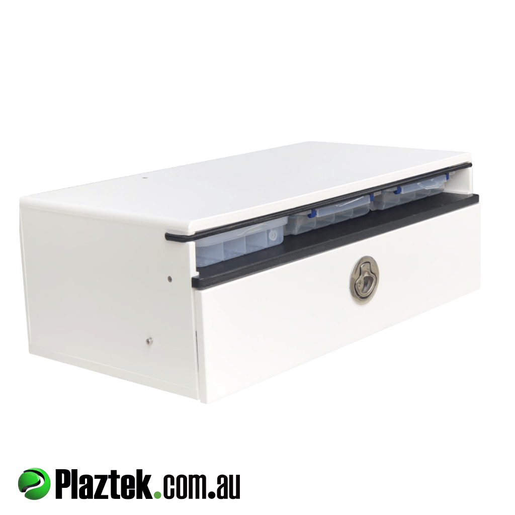 Plaztek under bait board storage drawer and fishing tackle tray storage