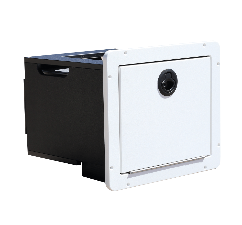 Boat travel buddy 12v marine pie warmer cabinet. Made in Australia using King StarBoard.