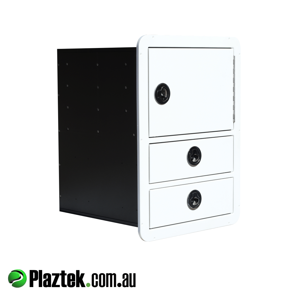 Plaztek King StarBoard 2 drawer with tackle cabinet and lockable S/S drawers. Made in Australia 