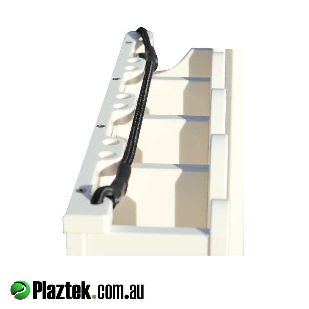 Plaztek boat 4 spear gun rack holder. Top view showing the cut out location for each spear gun. We custom make to order. Made in Australia.