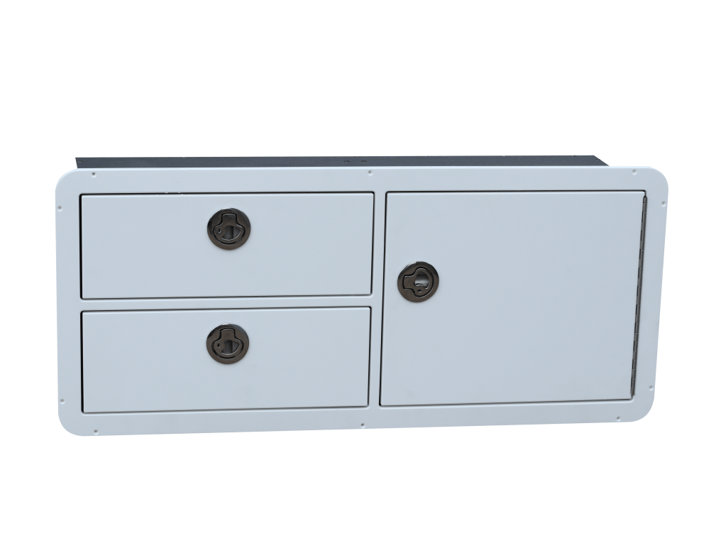 Tackle storage combo with 2 large drawers and tackle tray storage. Made in Australia.