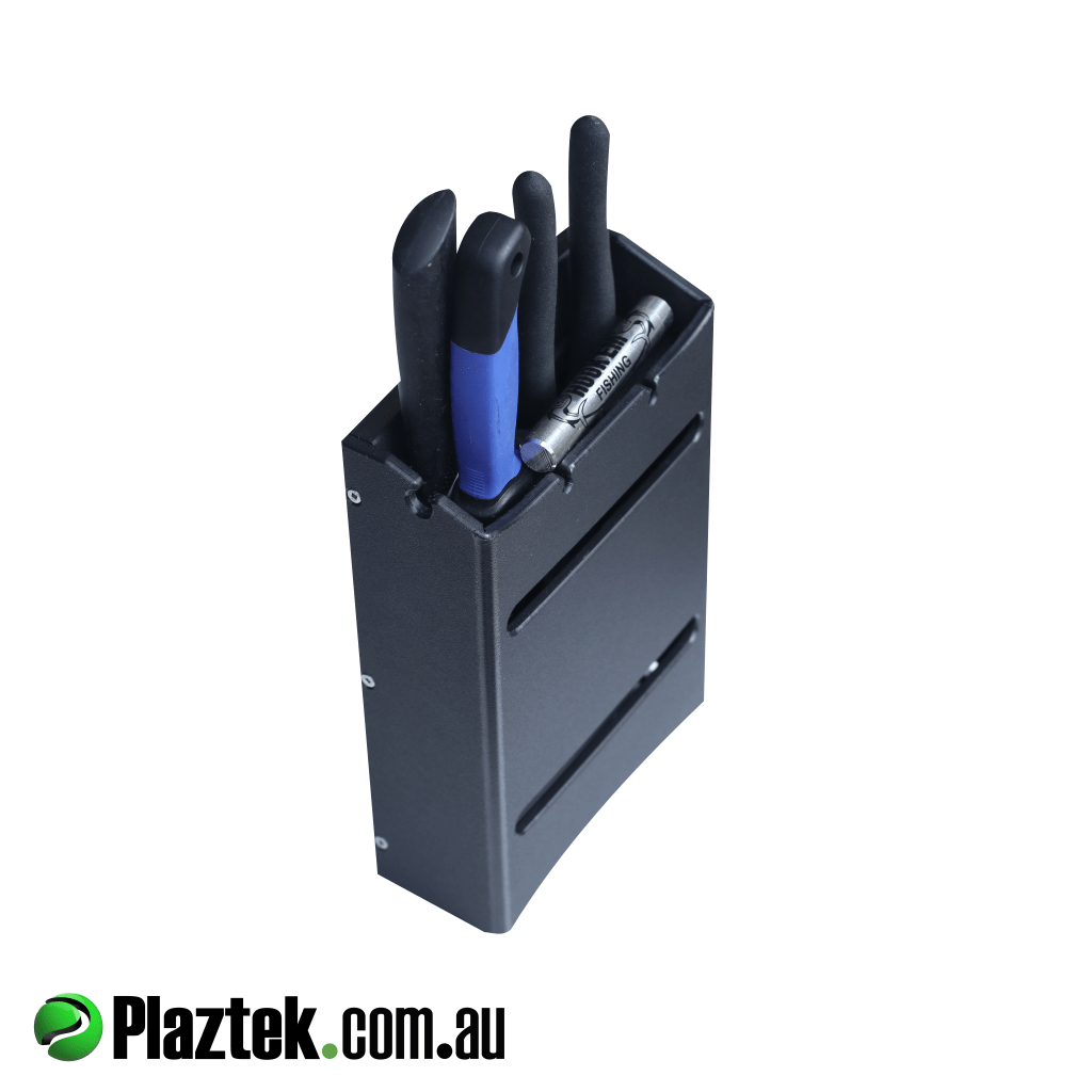 Plaztek fishing multi holder shown with tools in place.Made in Australia