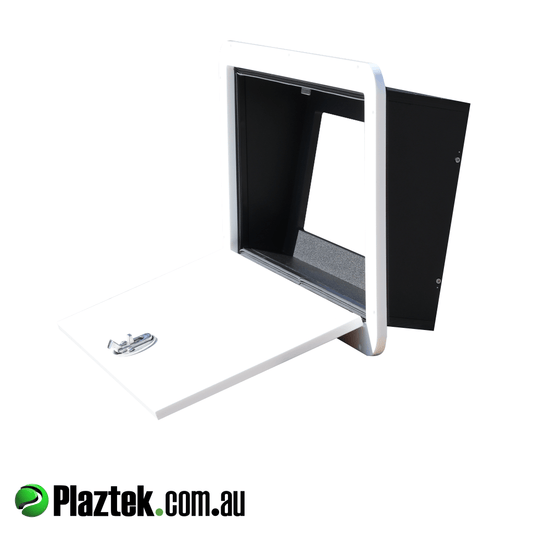 Plaztek isolator box shown with the door open allowing access to the switches. Made with King StarBoard