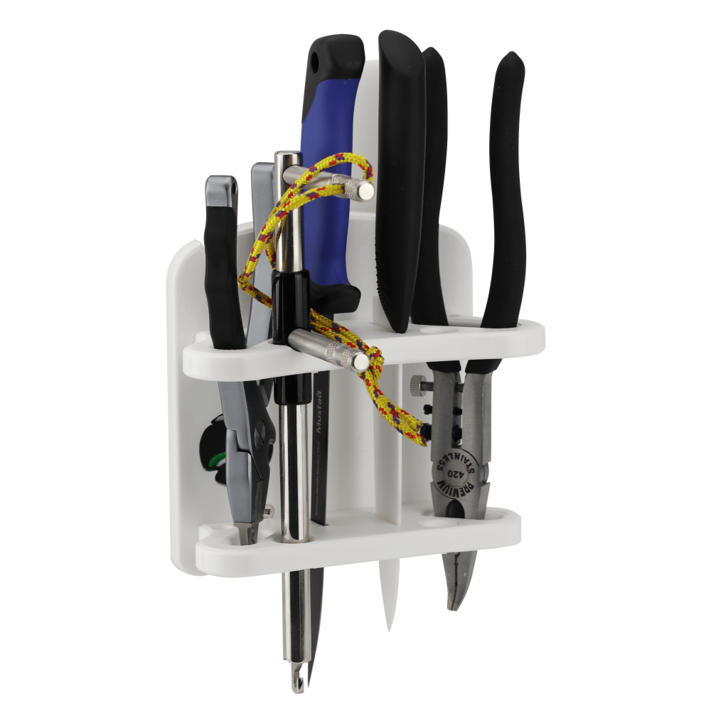 Plaztek Fishing and Boat Tool Holder Multi Fit side view, holds Knifes, Pliers, hook removers and the like