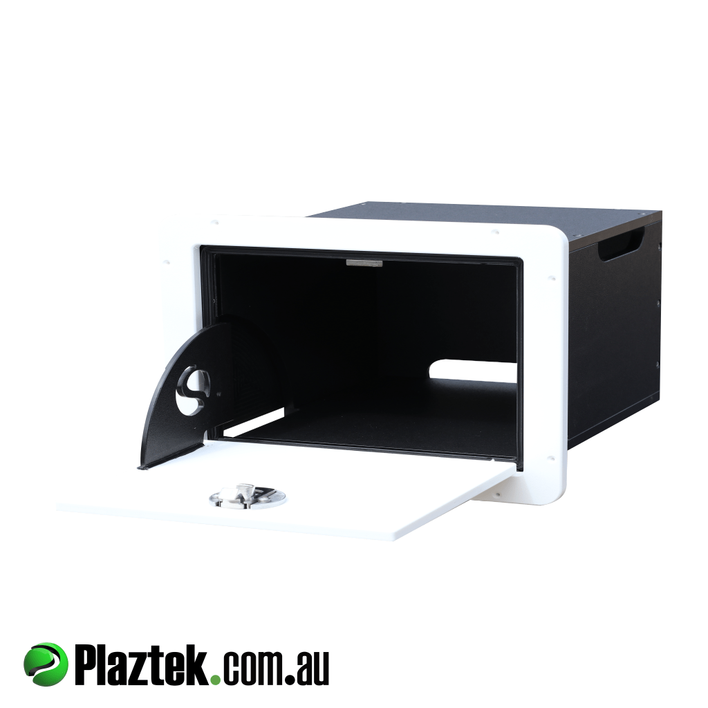 boat custom outfitting with 12v marine pie warmer. Machine out sides, rear and top so heat can escape. Made in Australia