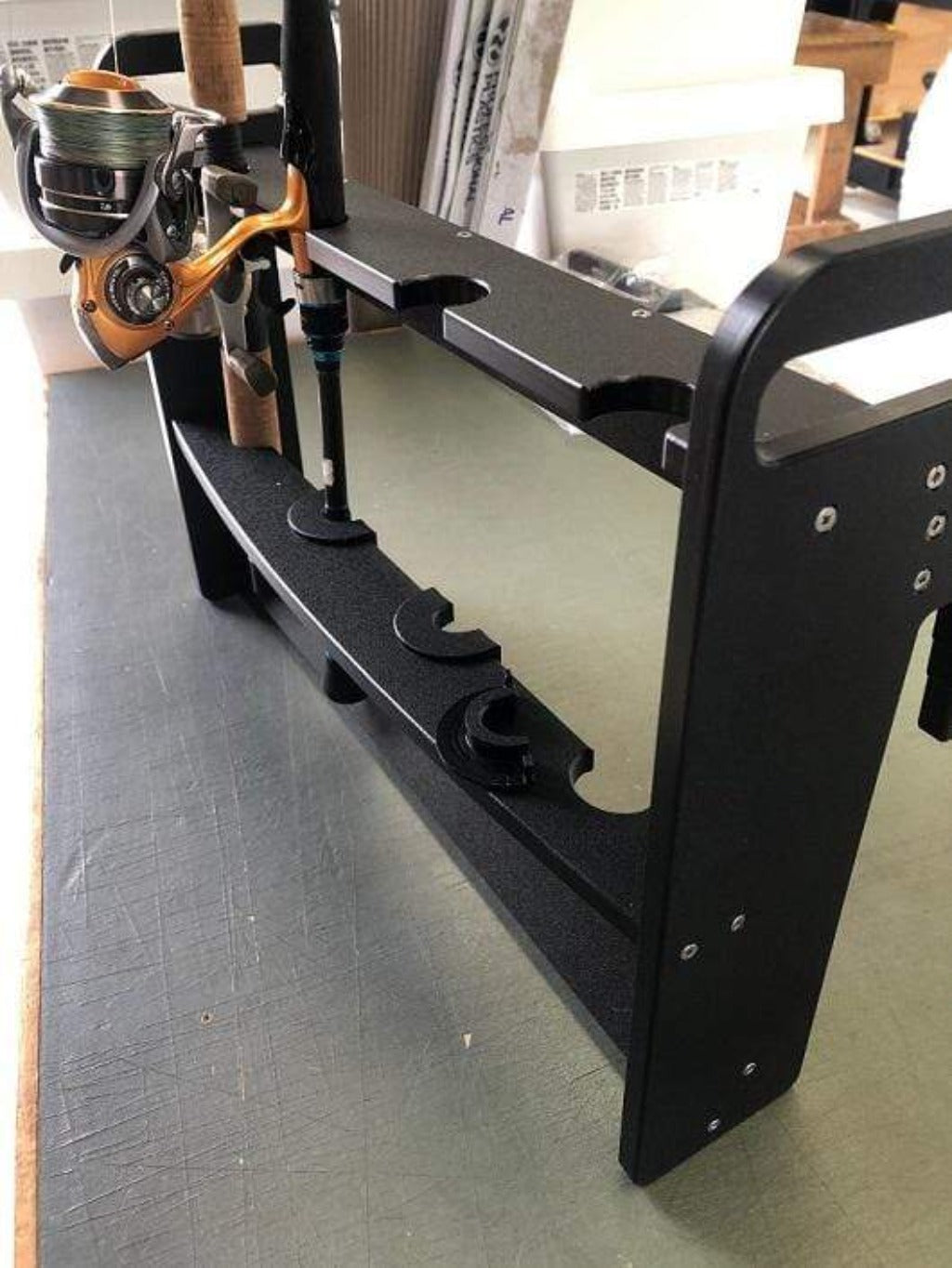 Boat vertical fishing rod storage, hook over your boats side pockets