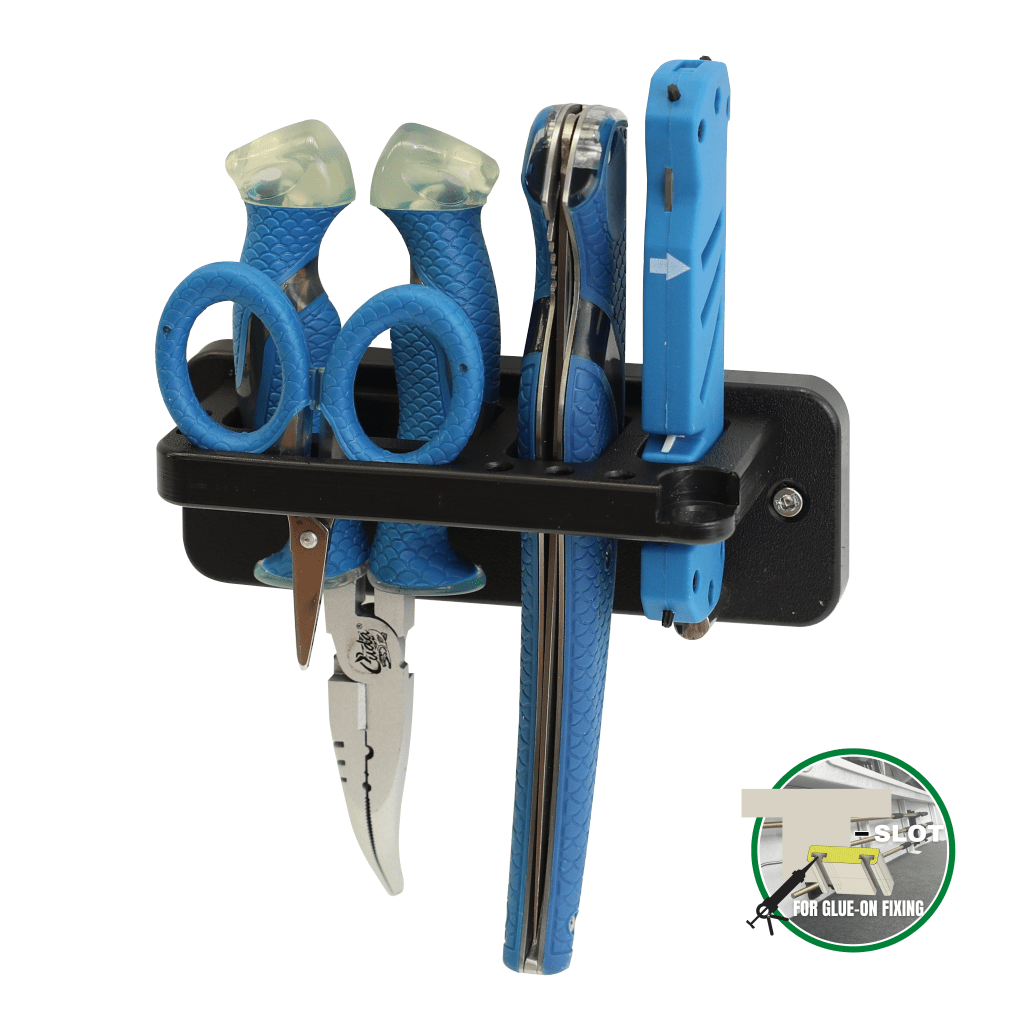 Plaztek Cuda Fishing Tool Holder The Mk-IIII Holds bent nose Plie, small braid scissor, folding knife and sharpener