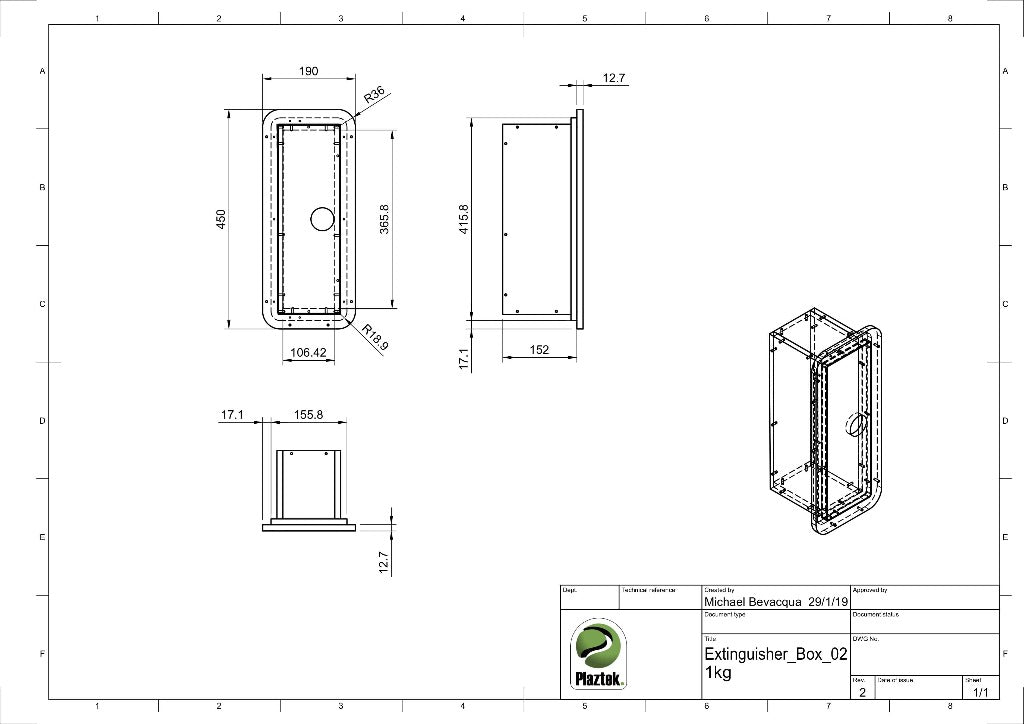 Picture showing CAD drawing with dimensions. 