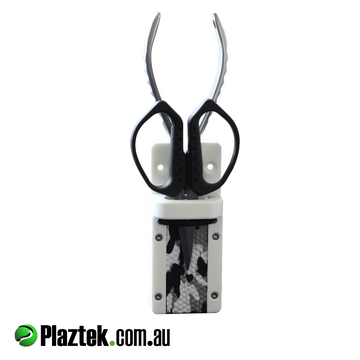 Plaztek boat fishing tool holder, pictured with fishing plier and braid cutting scissors made from King StarBoard in White White colour 