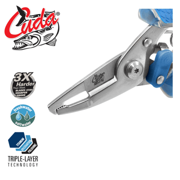 Plaztek Cuda mini 4" ring splitting plier also offers a cutter in the blade. and is 3x harder then standard steel.