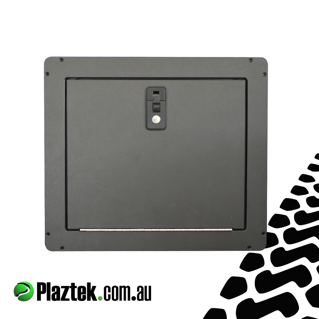 Plaztek off road hatch, made from King Starboard, a HDPE marine grade board in the colour black 