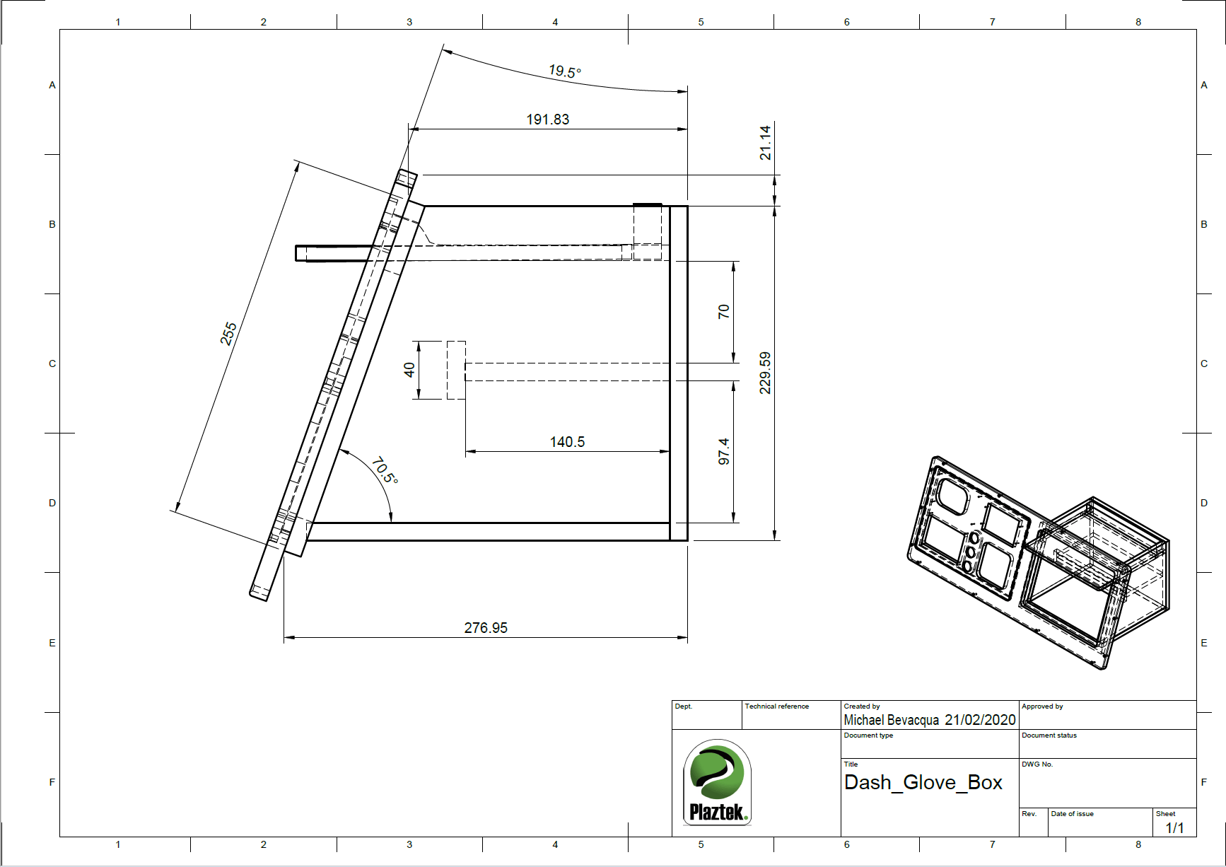 CAD design with measurements on it.