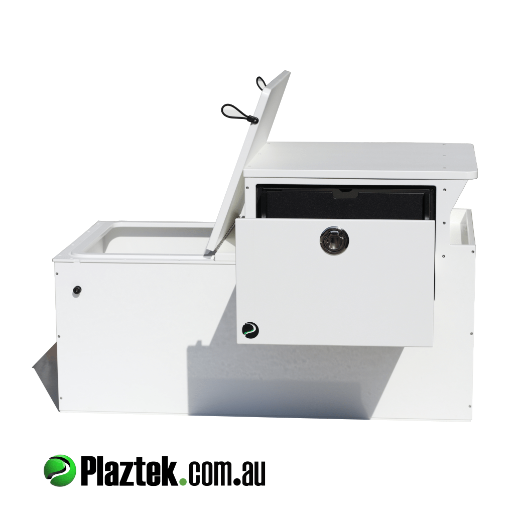 Plaztek Seat Box Esky Large with built in Fishing Tackle Tray storage, Holds 8 Plano style Tackle Trays 