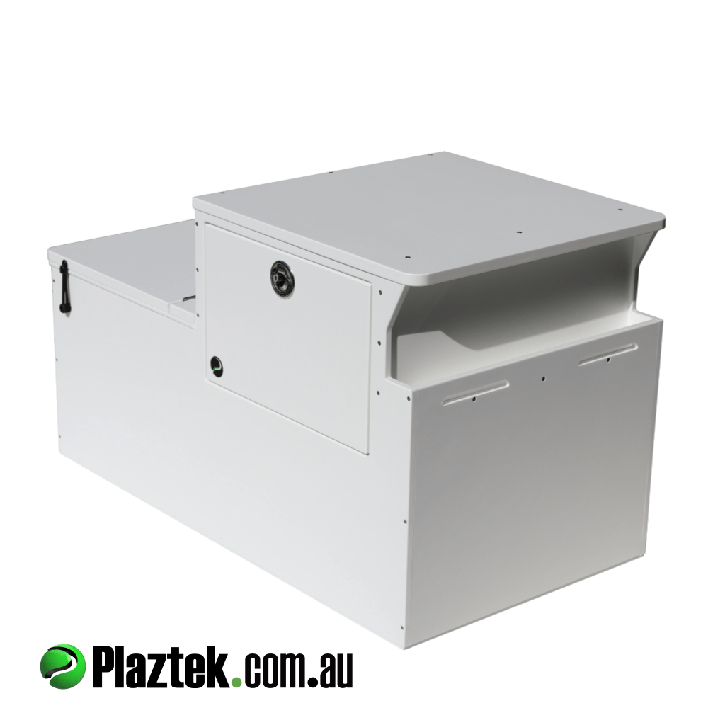 Plaztek Boat Seat Box Large with handy storage under seat, has custom Drawer for Fishing Tackle Tray Storage