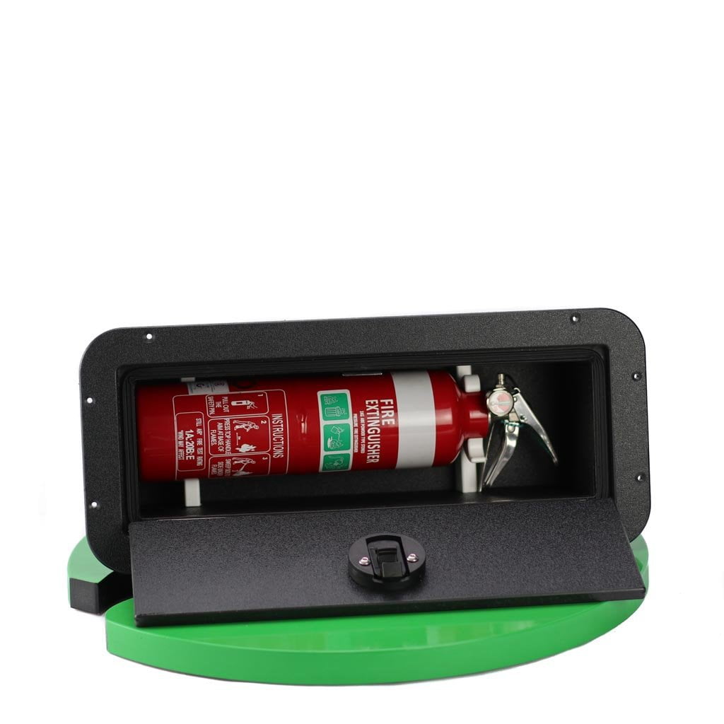 Plaztek extinguisher Box for Boats, used with 1kg bottle our clips hold iit firmly in place made from Marine polymer Board