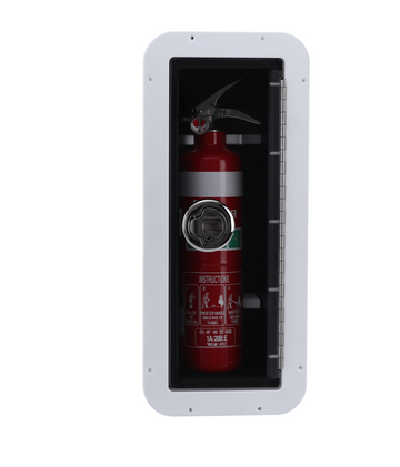 Fire extinguisher Holder for your Boat, Camper van or RV, Designed for a marine environment, Australian made by Plaztek.  