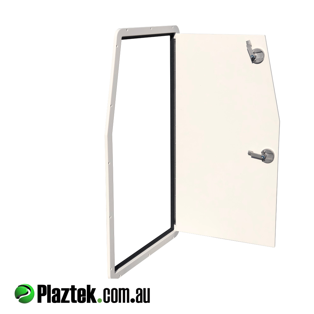 Plaztek Custom Boat Locker doors, Compression latches pull against seal to keep the weather out