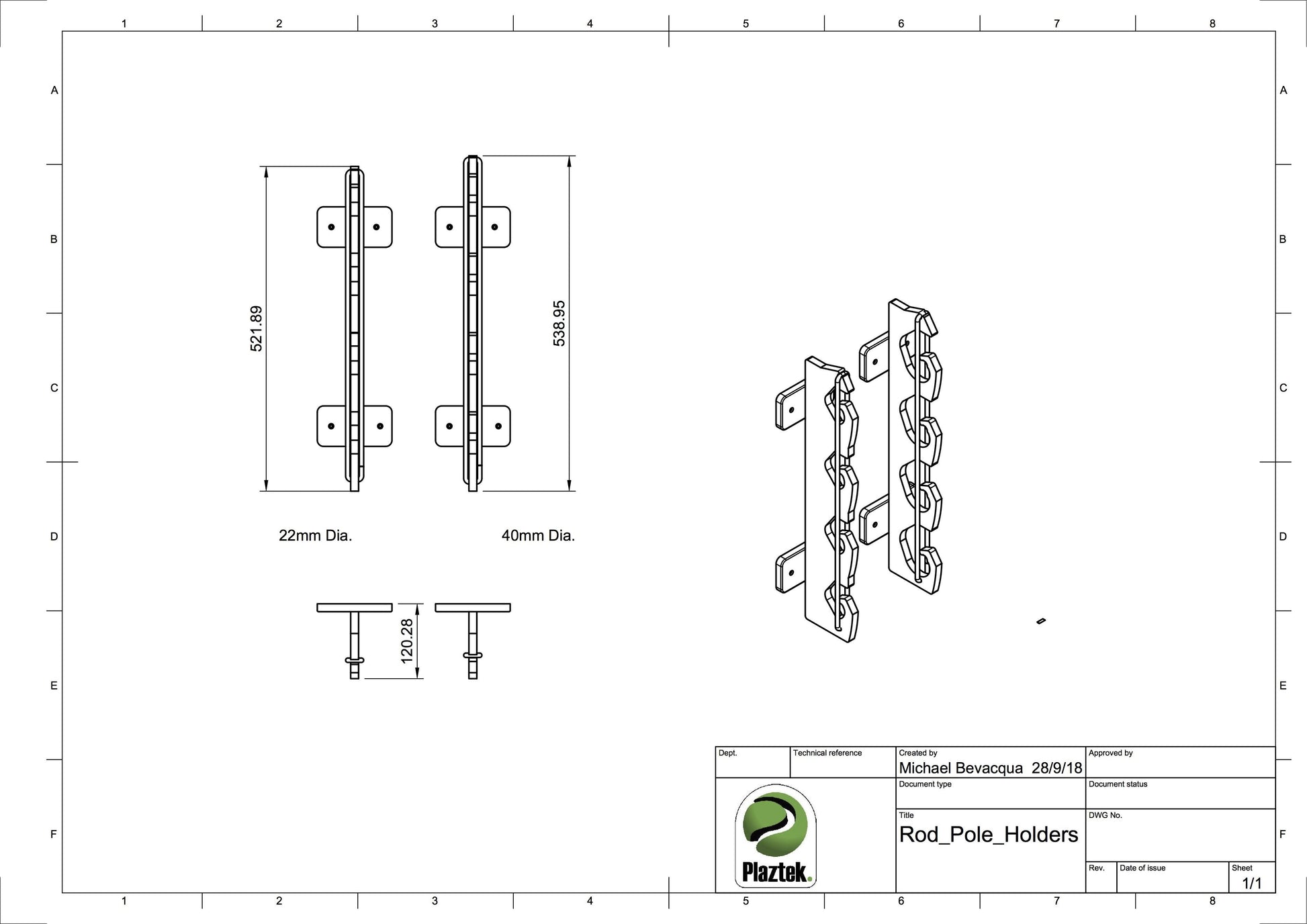 CAD drawing showing the measurements. Made in Australia.