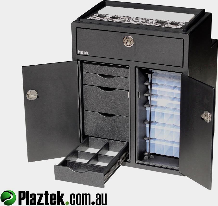 Plaztek Tackle Cabinet Console for Boats plenty of Boat storage drawers and fishing tackle trays, Australian made from marine polymer board
