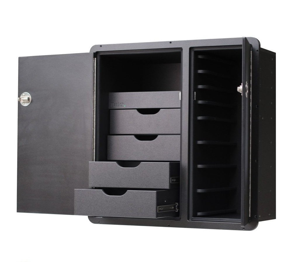 Plaztek tackle centre Storage, hold 8 plano fishing Tackle trays and 4 pull out drawers, room behind doors for fishing tool holders as well a great boat outfitting product