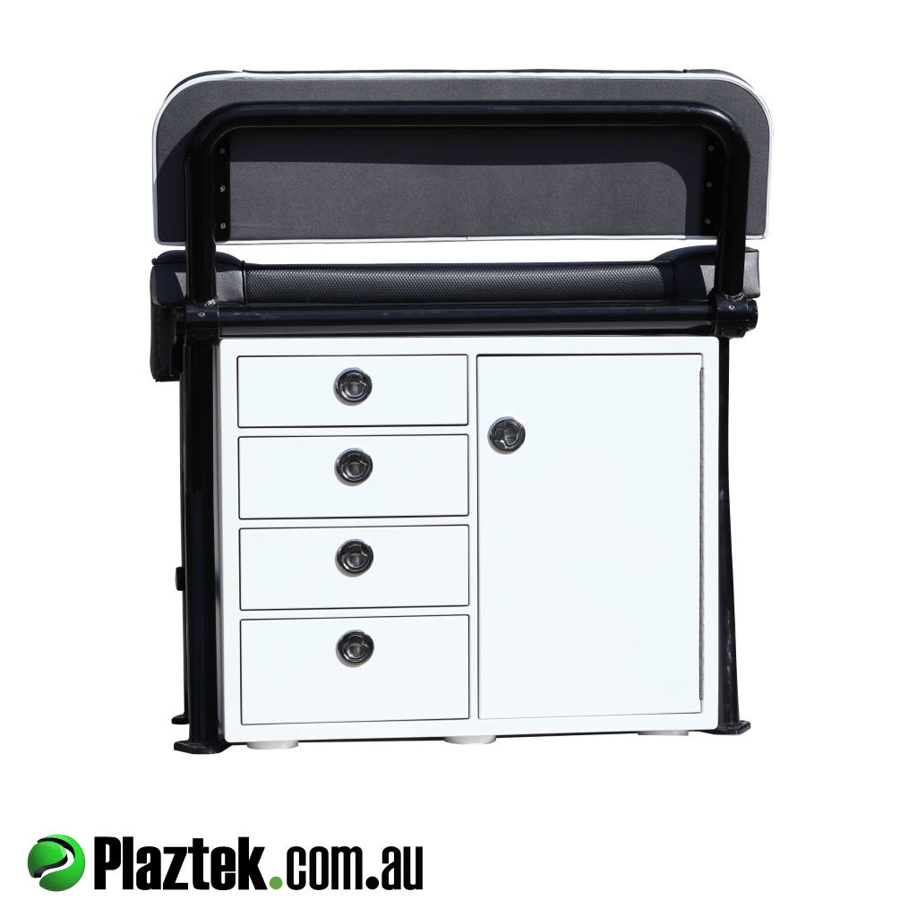 Plaztek custom storage unit. This unit fits under the Relaxn lean seat giving you max storage under the seat. Made in King StarBoard 