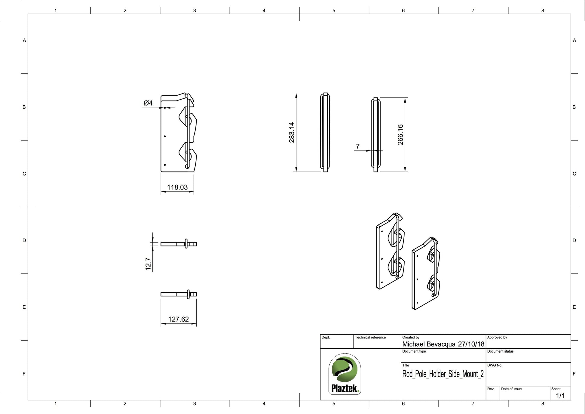 CAD drawing with measurements. Made in Australia.