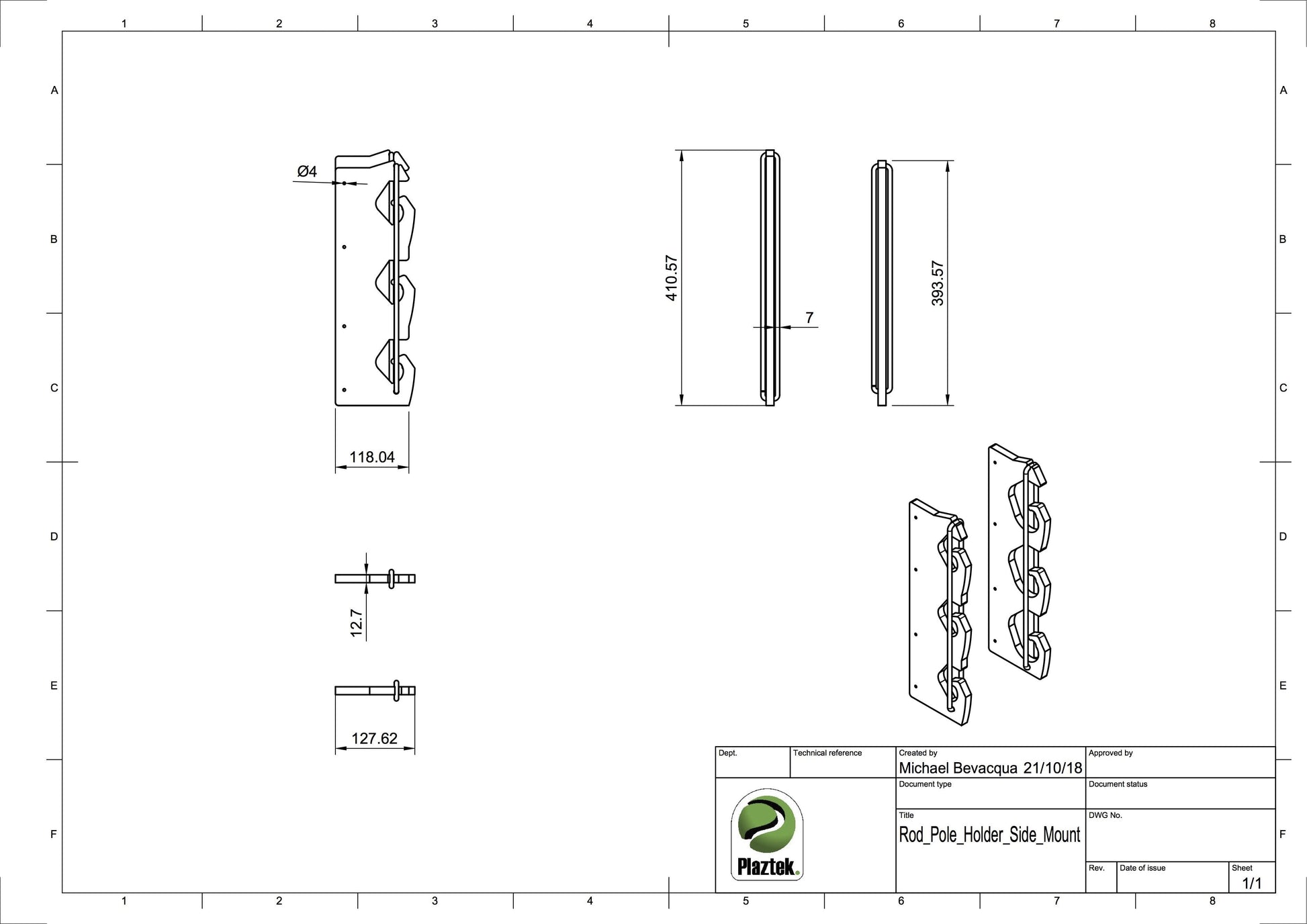 fishing rod holders drawing Gunnel Fishing Rod Holder | 3 Gang