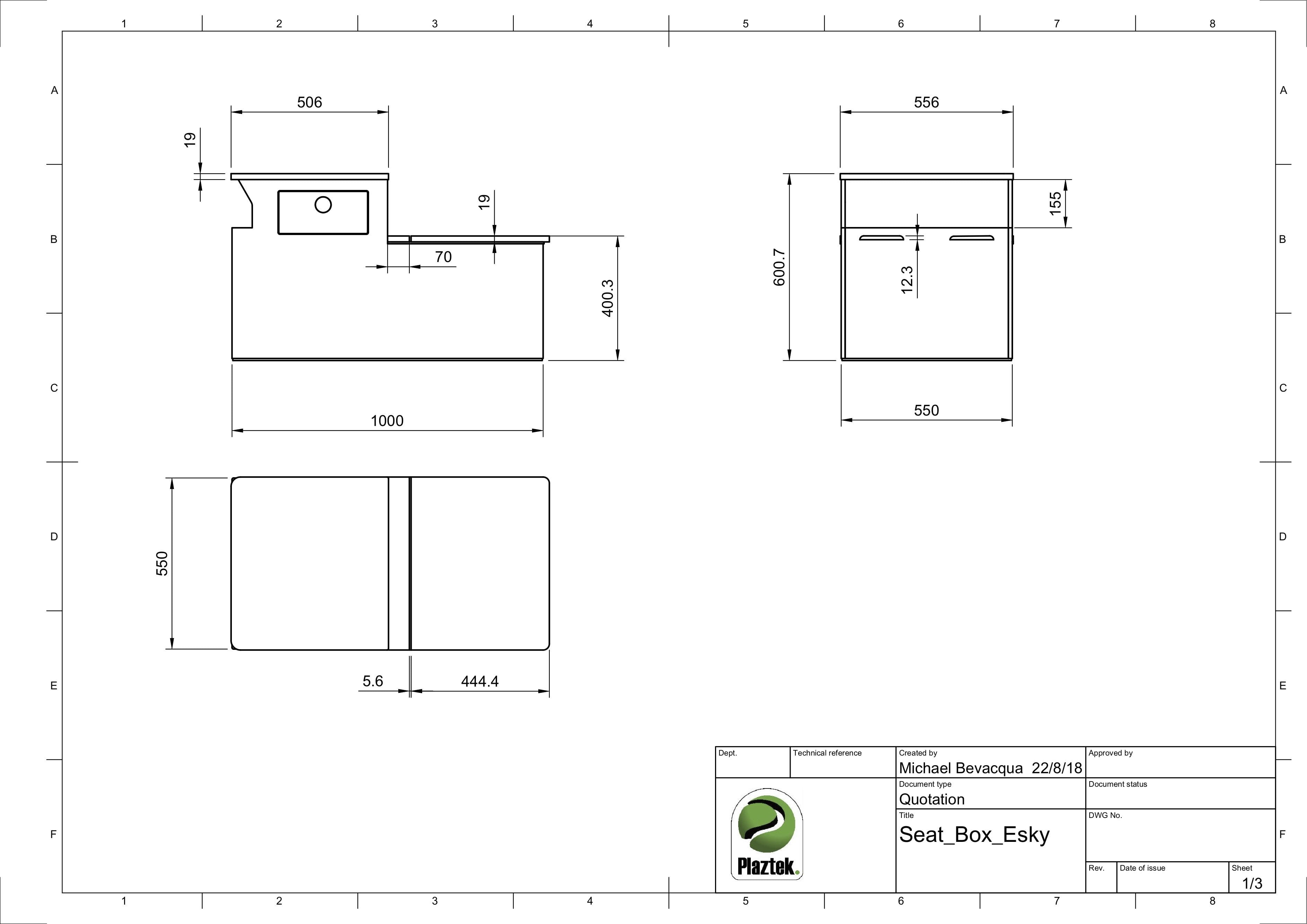 Boat Seat Box Esky 1000Lx550W