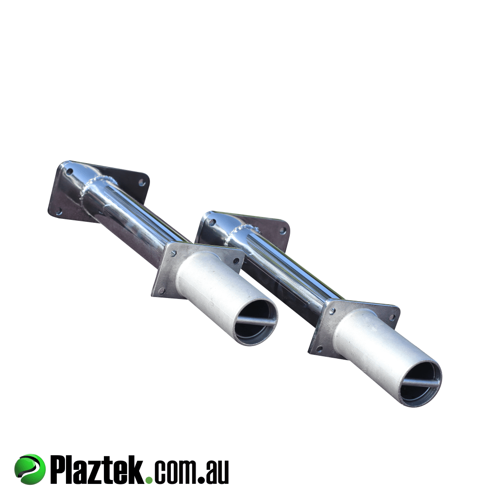 Plaztek Stainless Steel post and sockets have a laser cut top plate . Socket has a depth of 100mm. Made In Australia