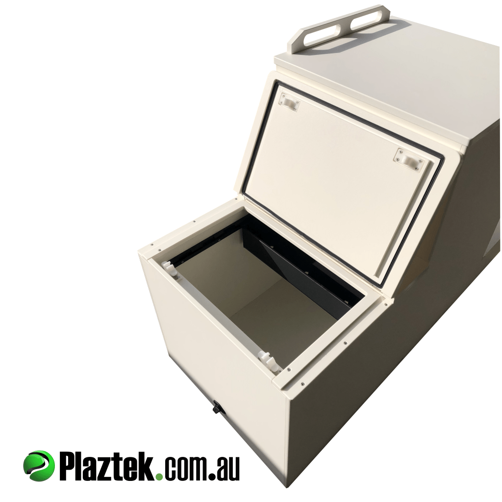 Boat seat box with the 75l esky lid open. 19mm King StraBoard is used on the top of the seat box. Made in Australia