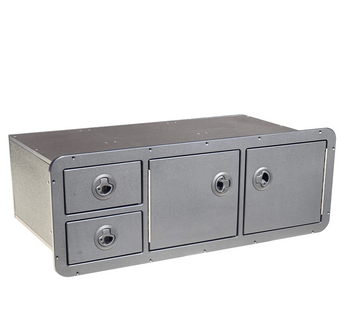 Boat Tackle Cabinet has 2 drawers and 2 storage lockers for Plano 3700 series Trays made to fit cut-out size of : 260mmH x 775mmW